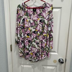 JM Collection Purple and Green Floral Long Sleeve Top